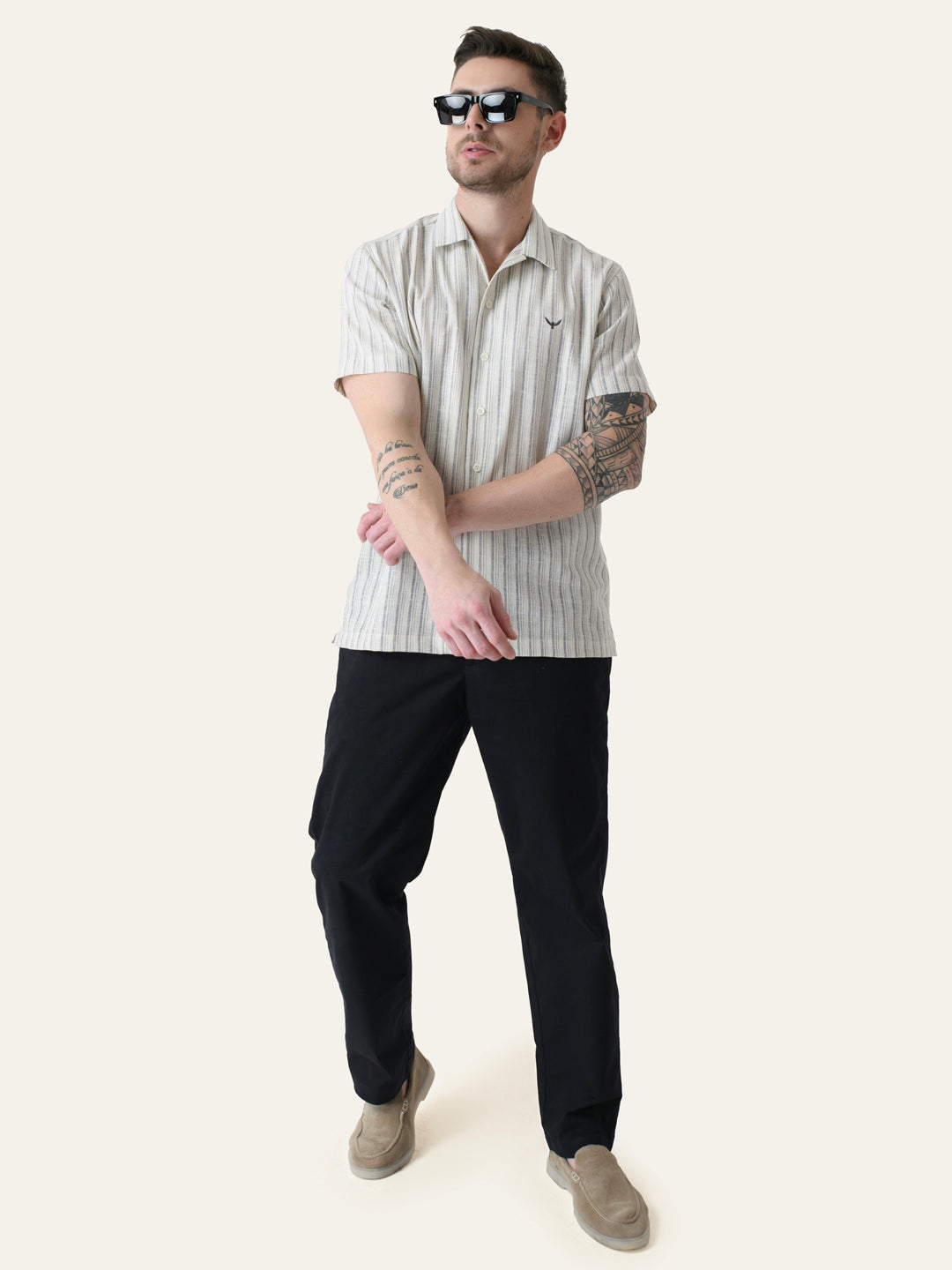 Grey Striped  Linen Cotton Shirt