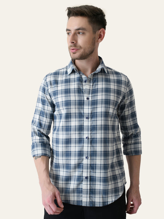 Cameo Blue Cotton Checked shirt