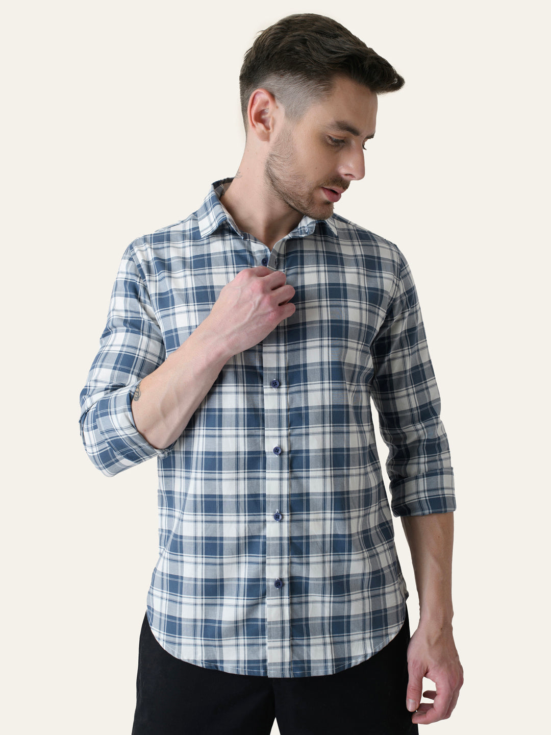 Cameo Blue Cotton Checked shirt