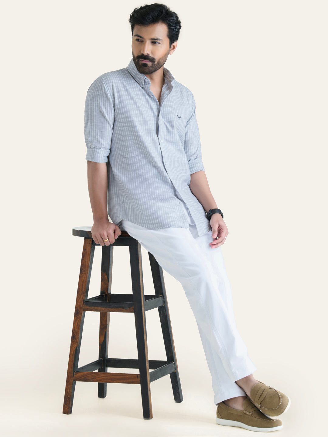 Grey Striped Linen Cotton Shirt