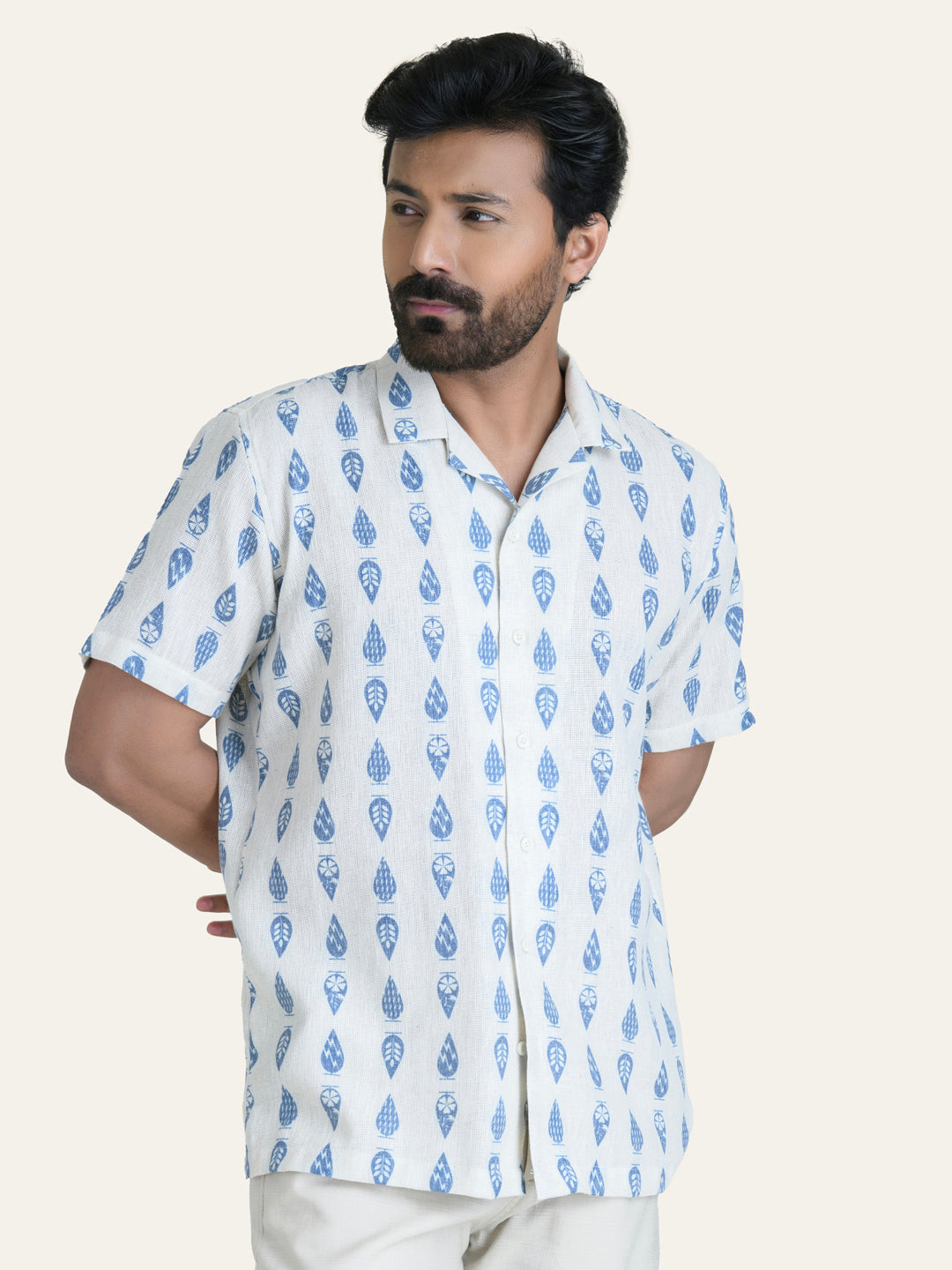 Cream Printed Linen Shirt