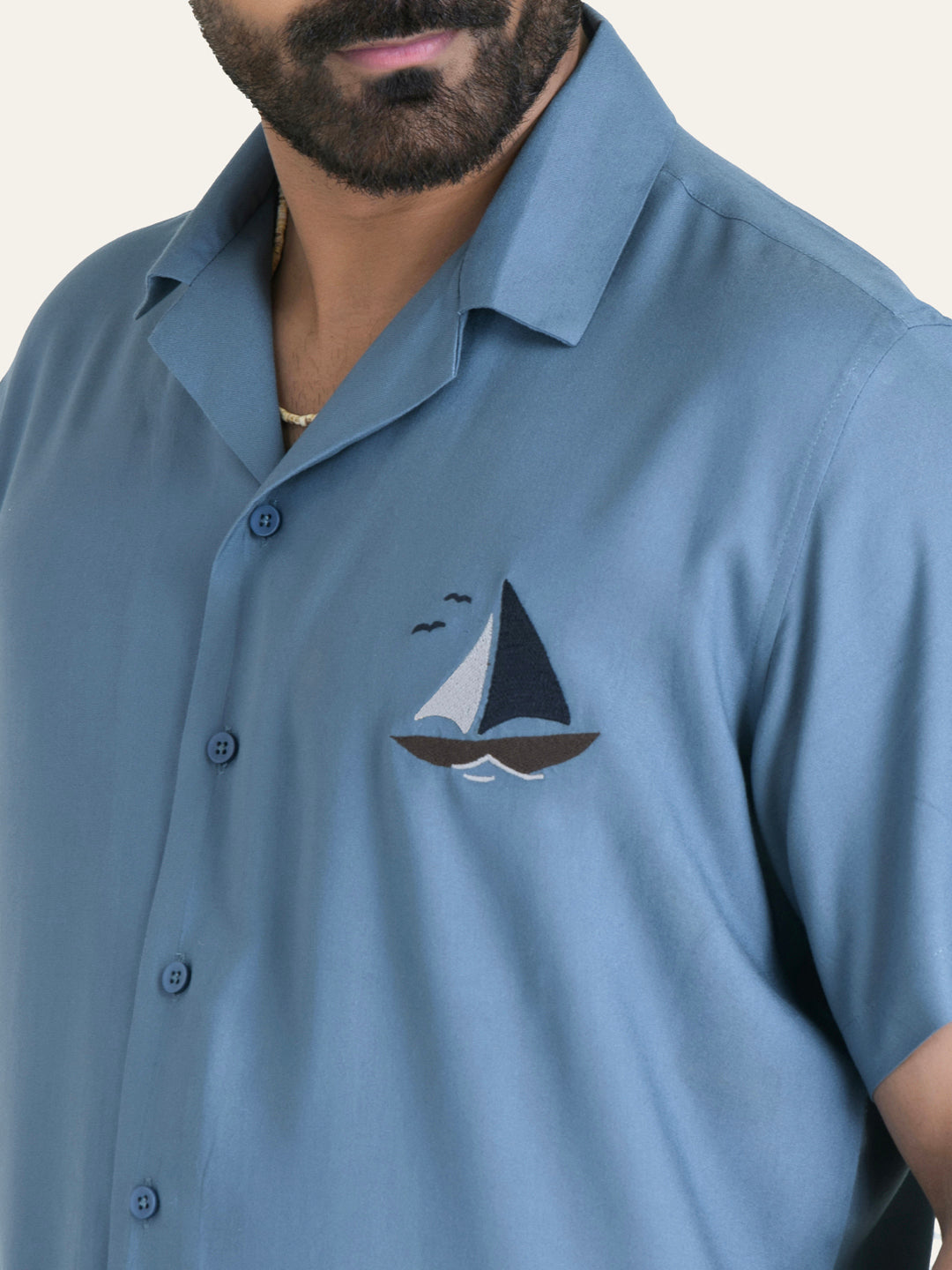 Blue Embroidery Rayon Shirt