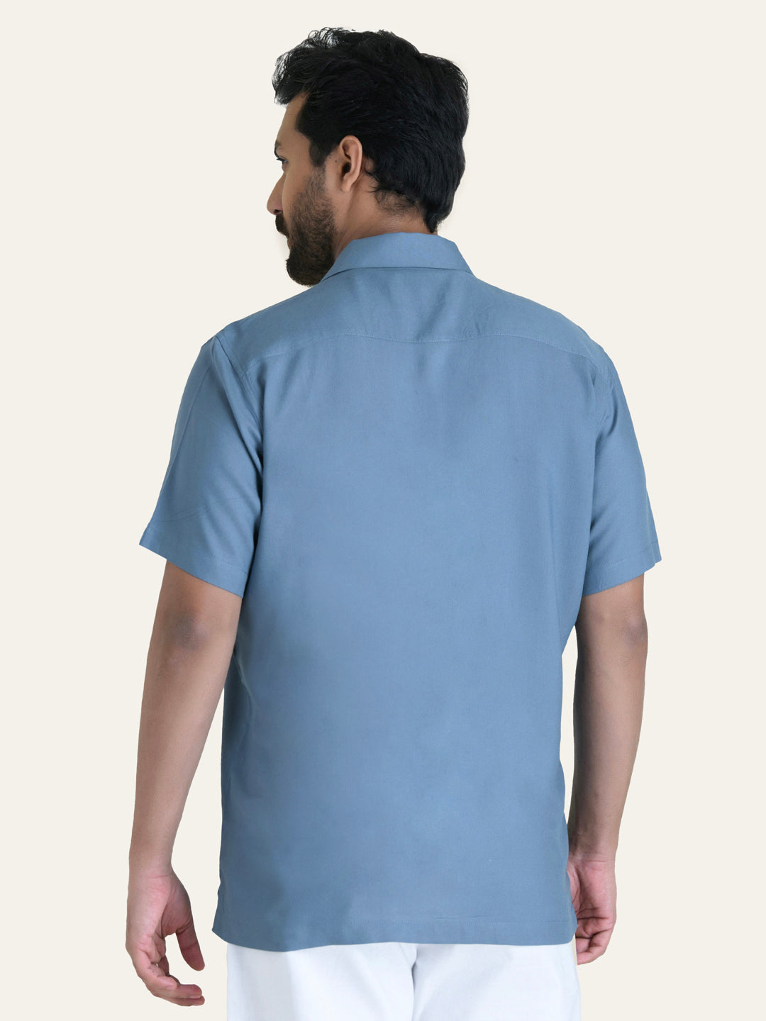 Blue Embroidery Rayon Shirt
