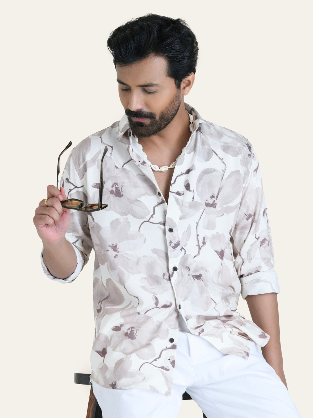 White Printed Rayon Shirt