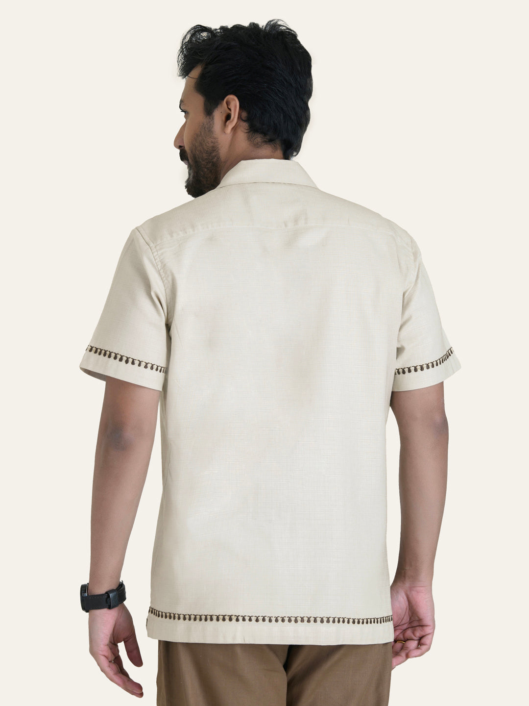 Beige Embroidery Linen Shirt