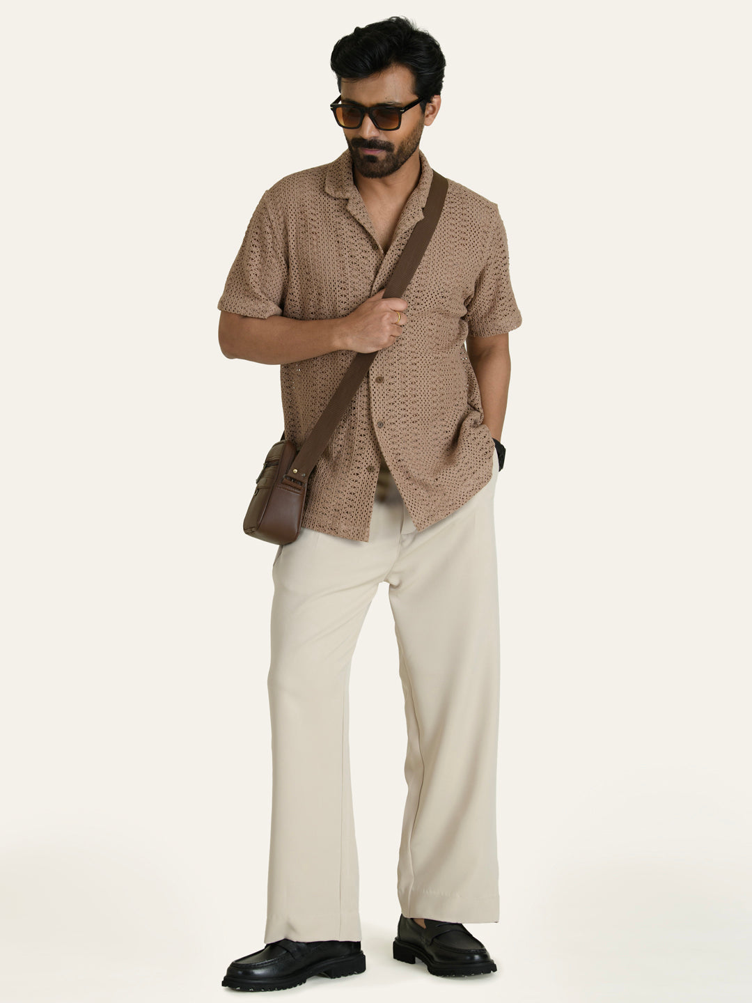 Brown Solid Crochet Shirt