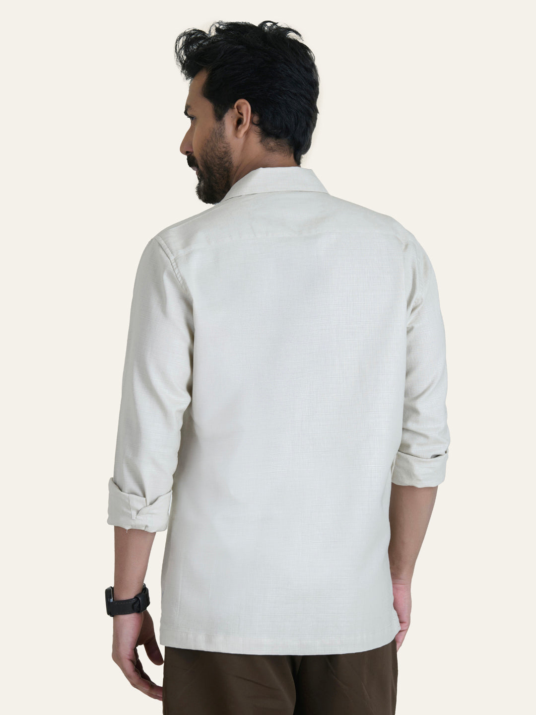 Beige Solid Linen Cotton Shirt