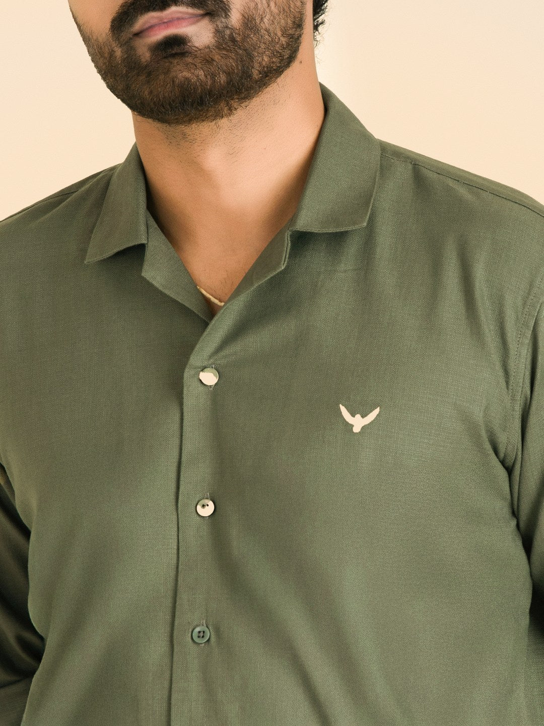 Olive Green Solid Linen Cotton Shirt