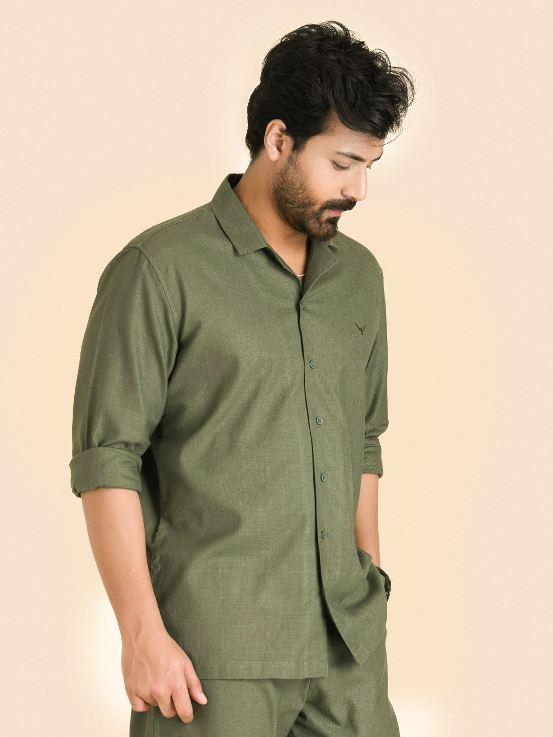 Olive Green Solid Linen Cotton Shirt
