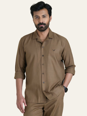 Brown Solid Linen Cotton Shirt