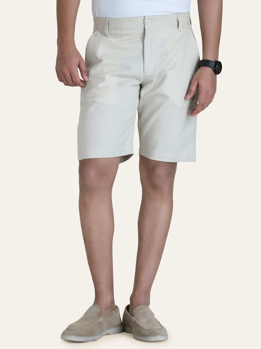 Linen Beige Solid Shorts